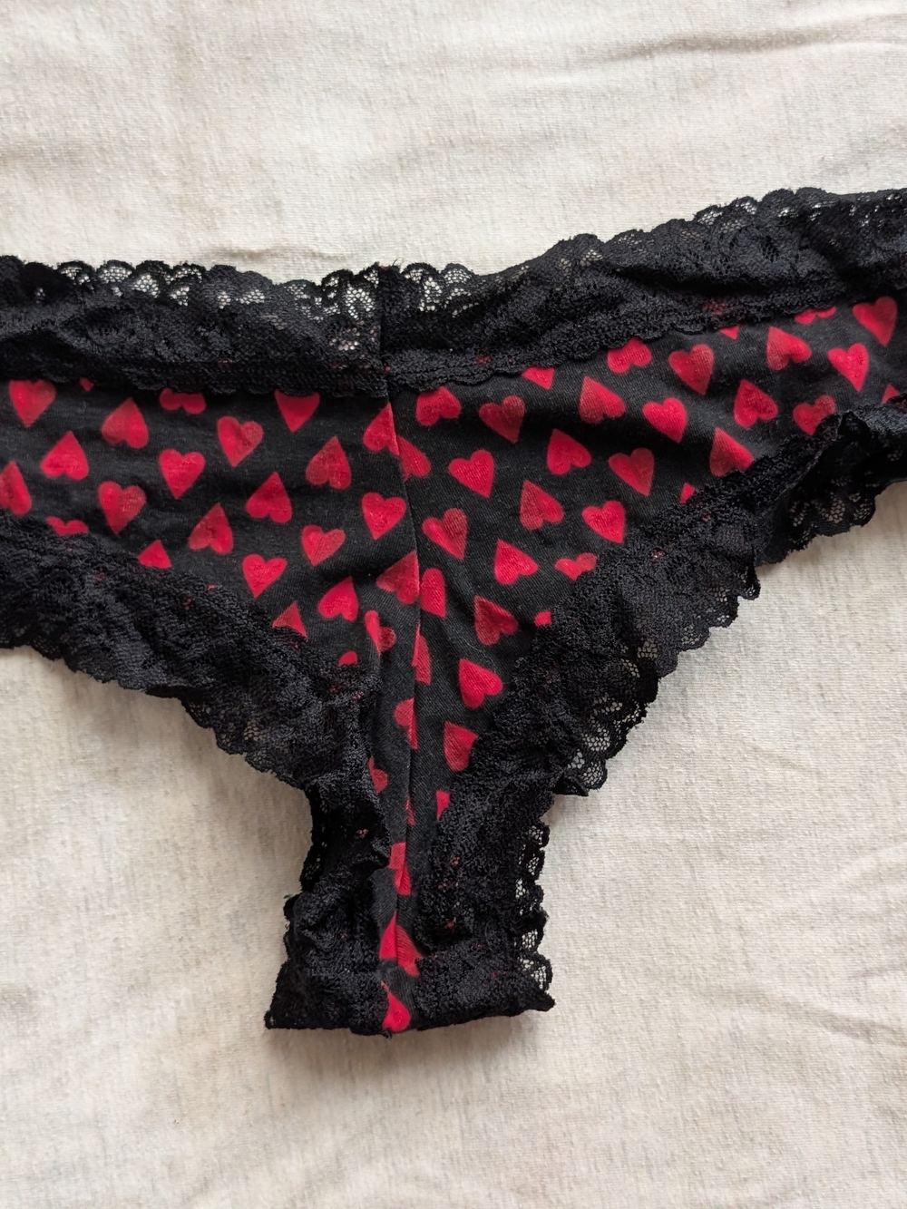 Victoria's Secret Black Bikini Panty with Red Heart Print
